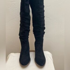 Black knee high faux suede boots size 7